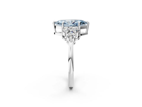 White gold Fancy Blue Marquise Cut Brilliant Diamond Cluster Accent Solitaire Ring with Prong Setting_2
