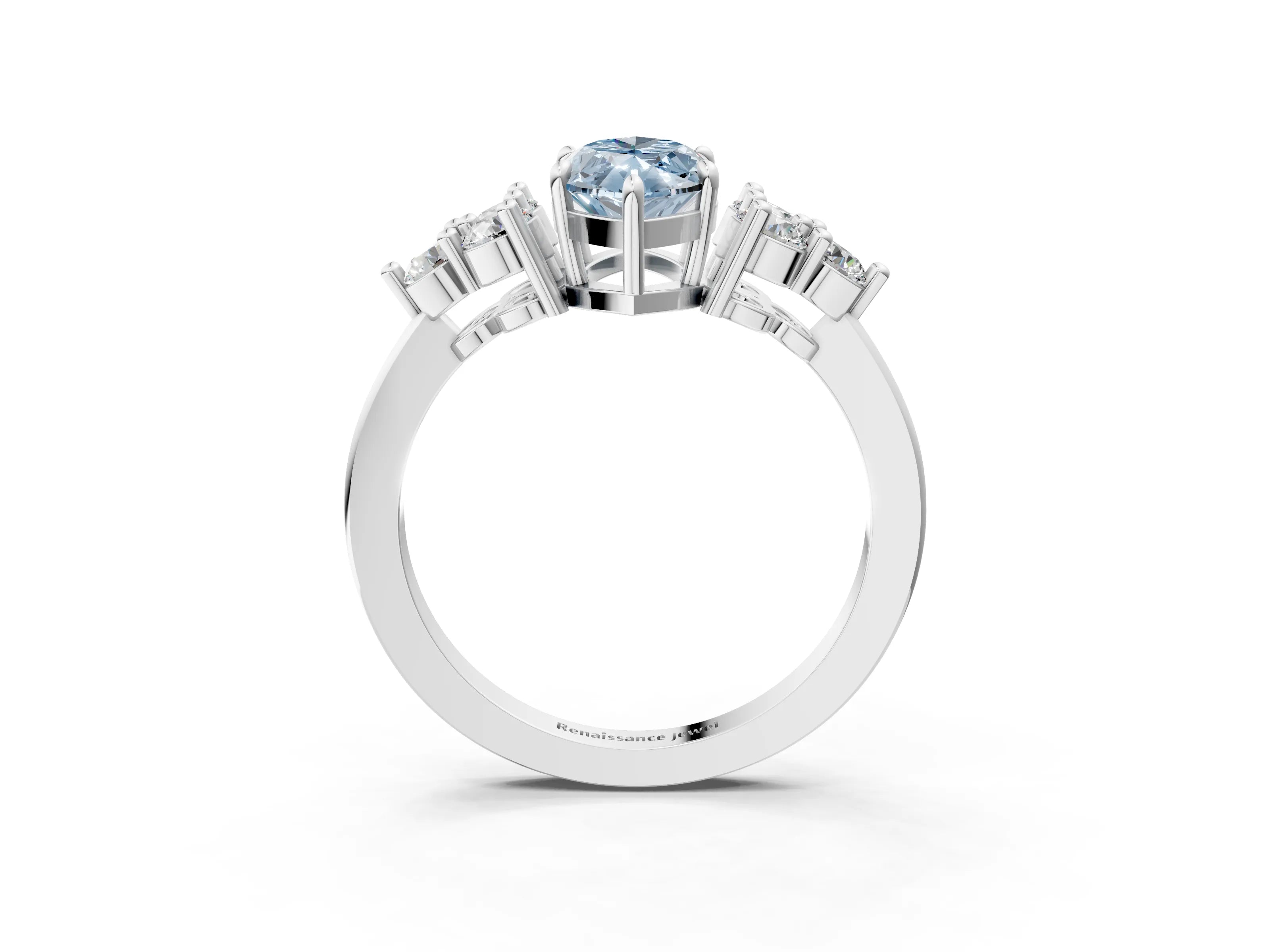 White gold Fancy Blue Marquise Cut Brilliant Diamond Cluster Accent Solitaire Ring with Prong Setting_3