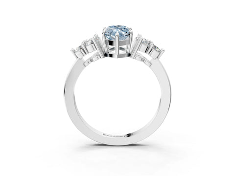 White gold Fancy Blue Marquise Cut Brilliant Diamond Cluster Accent Solitaire Ring with Prong Setting_3