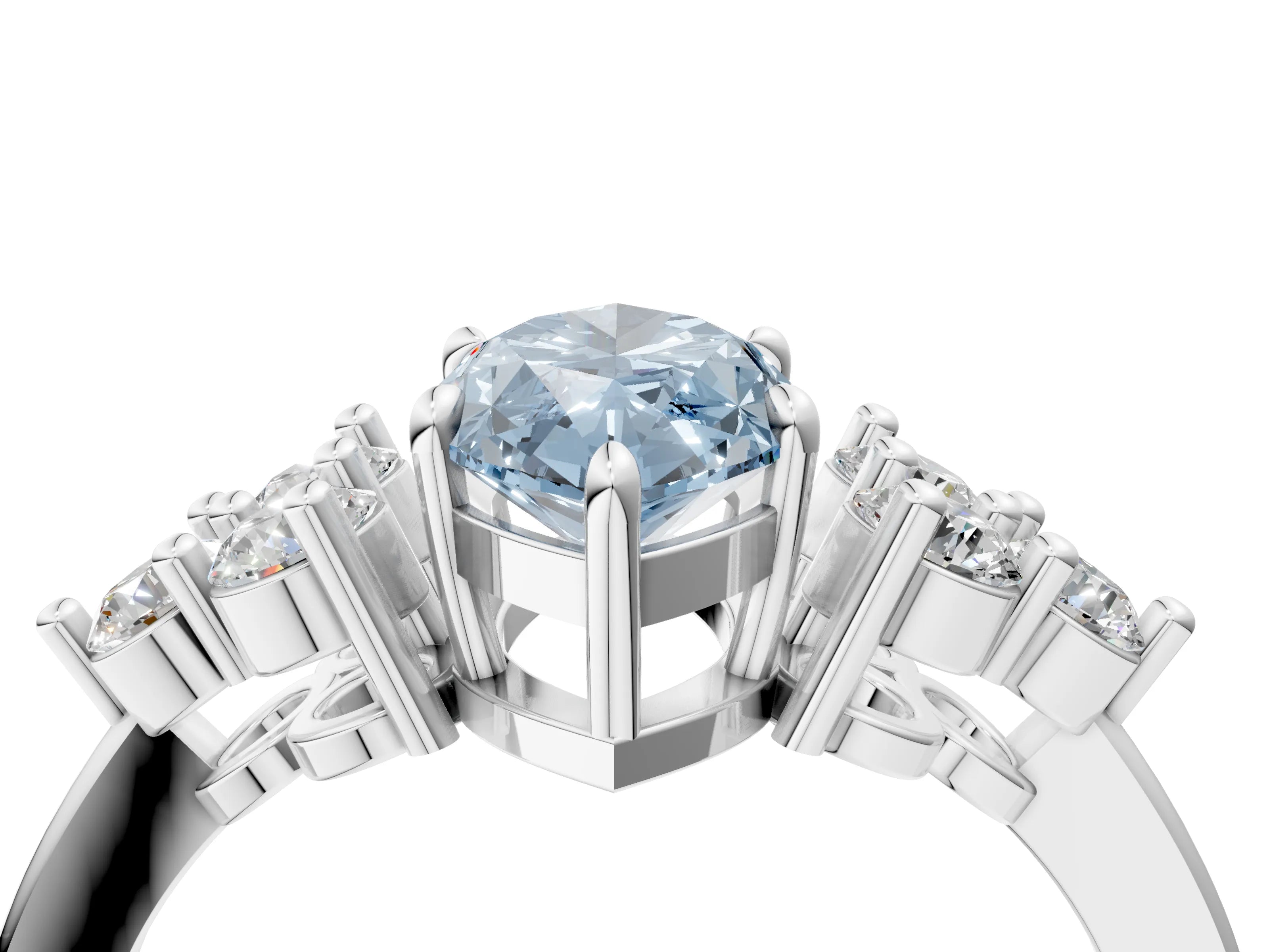 White gold Fancy Blue Marquise Cut Brilliant Diamond Cluster Accent Solitaire Ring with Prong Setting_4