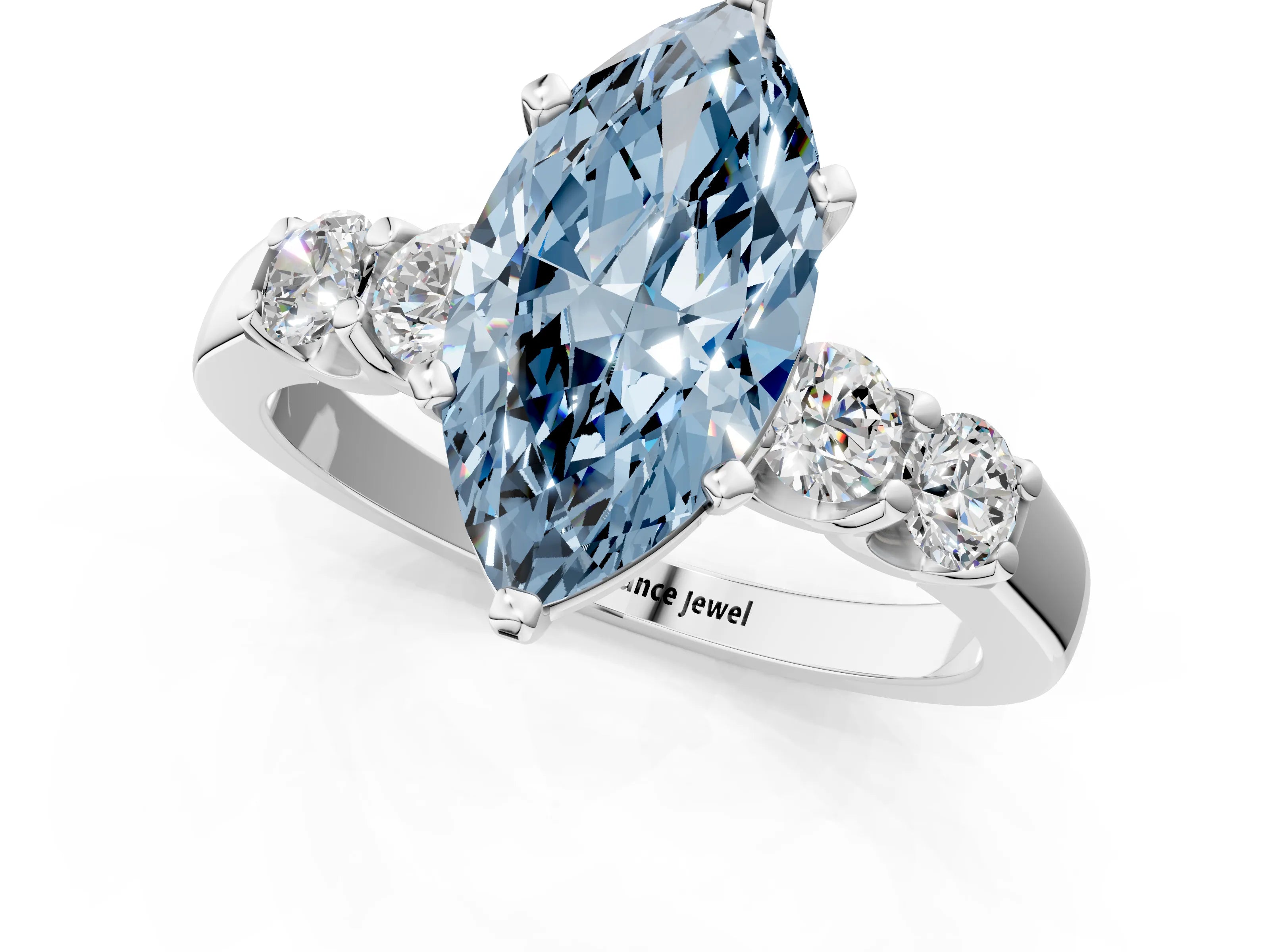 White gold Fancy Blue Marquise Cut Brilliant Diamond Five-Stone Engagement Ring with Prong Setting on a Classic Band_4