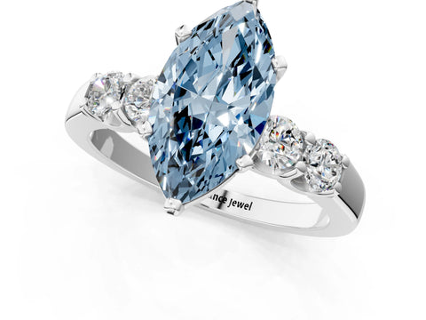 White gold Fancy Blue Marquise Cut Brilliant Diamond Five-Stone Engagement Ring with Prong Setting on a Classic Band_4