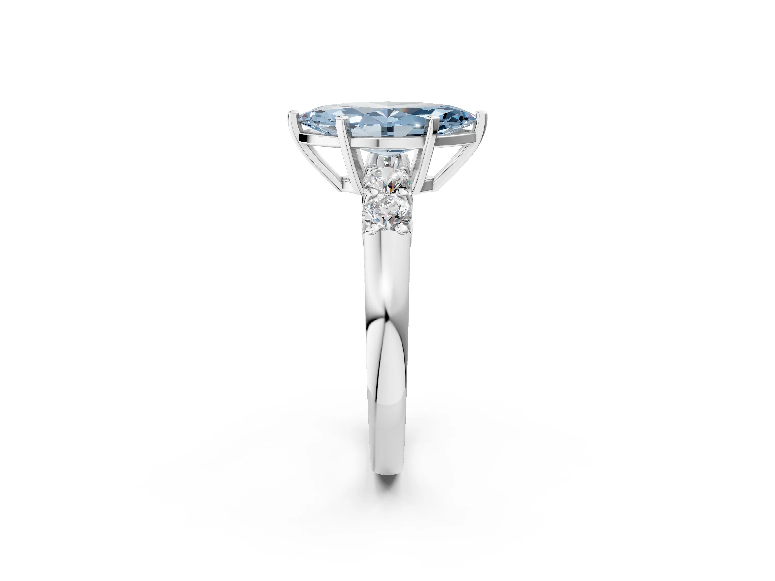 White gold Fancy Blue Marquise Cut Brilliant Diamond Five-Stone Engagement Ring with Prong Setting on a Classic Band_5