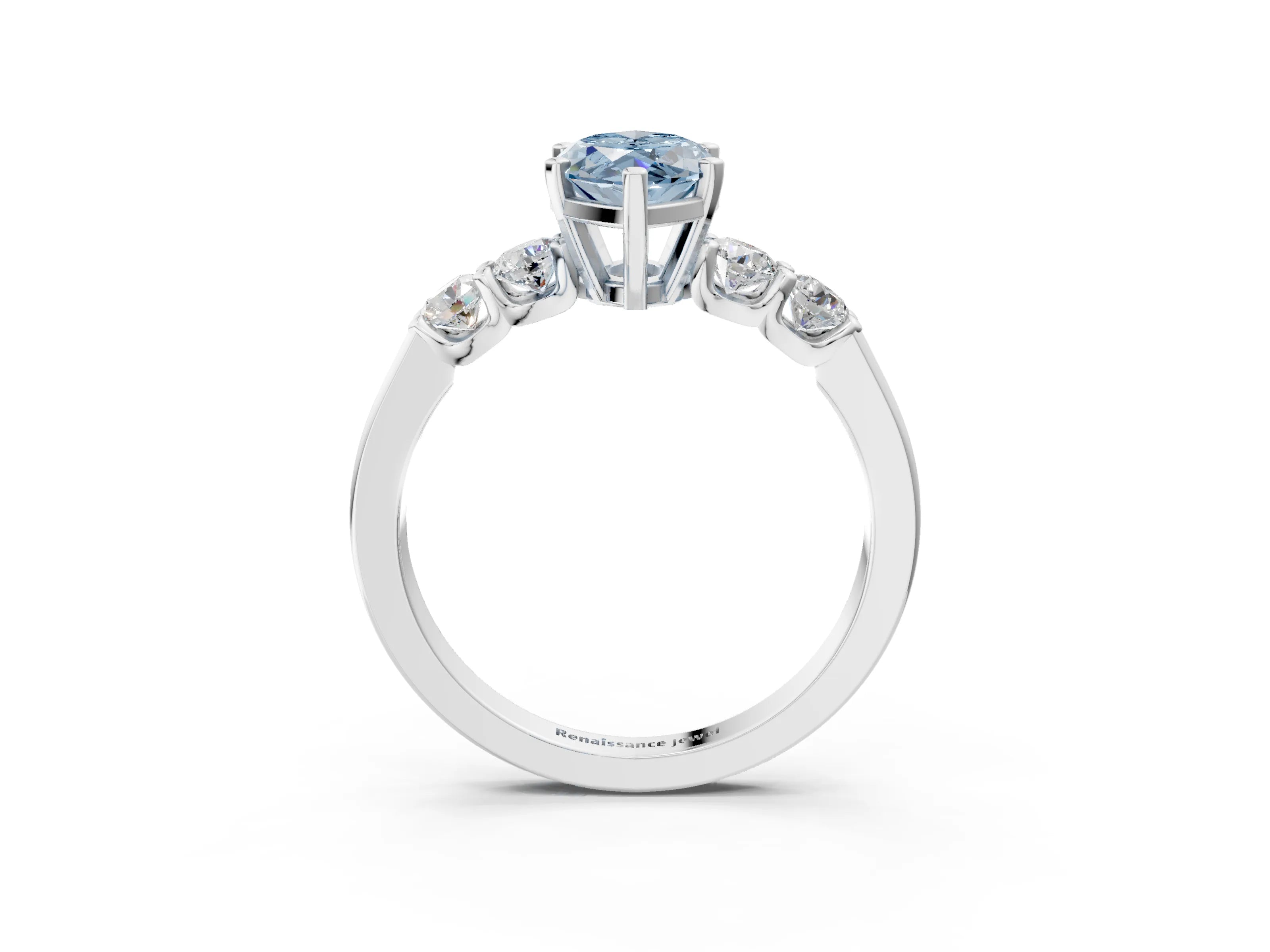 White gold Fancy Blue Marquise Cut Brilliant Diamond Five-Stone Engagement Ring with Prong Setting on a Classic Band_6
