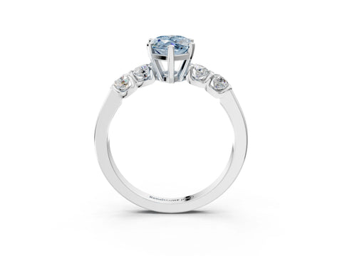 White gold Fancy Blue Marquise Cut Brilliant Diamond Five-Stone Engagement Ring with Prong Setting on a Classic Band_6