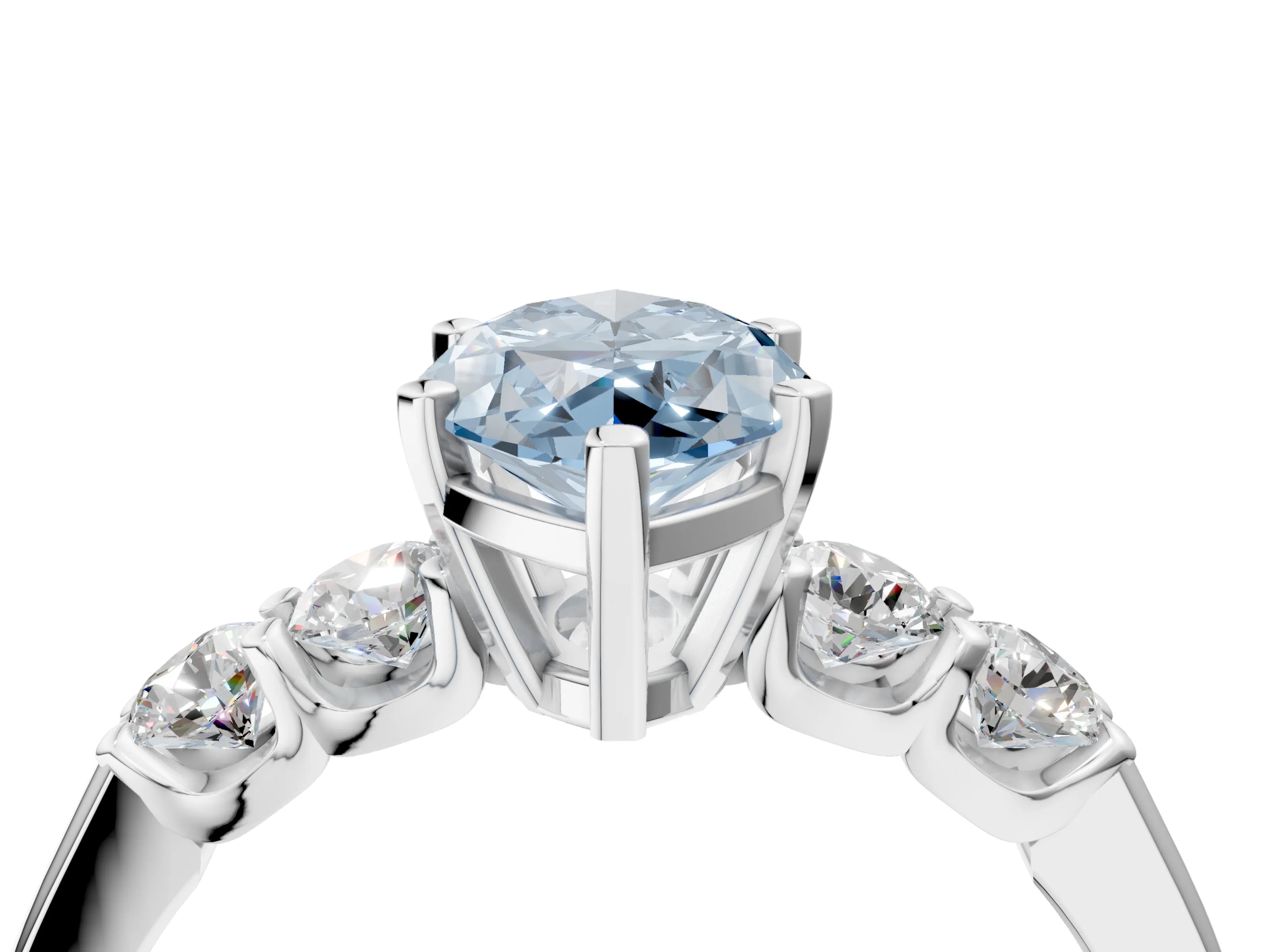 White gold Fancy Blue Marquise Cut Brilliant Diamond Five-Stone Engagement Ring with Prong Setting on a Classic Band_7