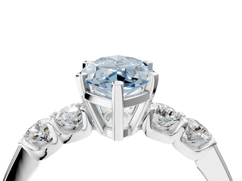 White gold Fancy Blue Marquise Cut Brilliant Diamond Five-Stone Engagement Ring with Prong Setting on a Classic Band_7