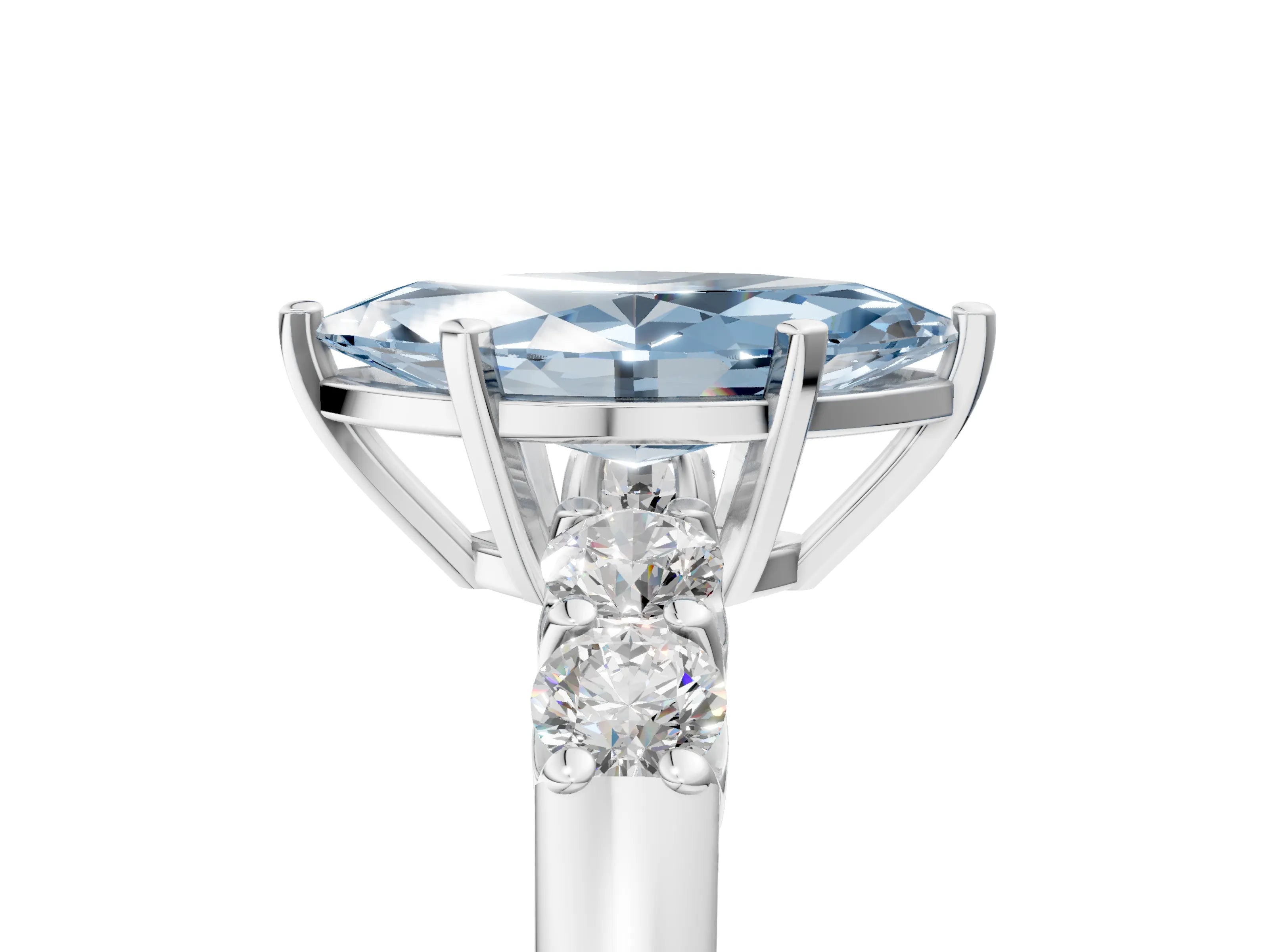 White gold Fancy Blue Marquise Cut Brilliant Diamond Five-Stone Engagement Ring with Prong Setting on a Classic Band_8