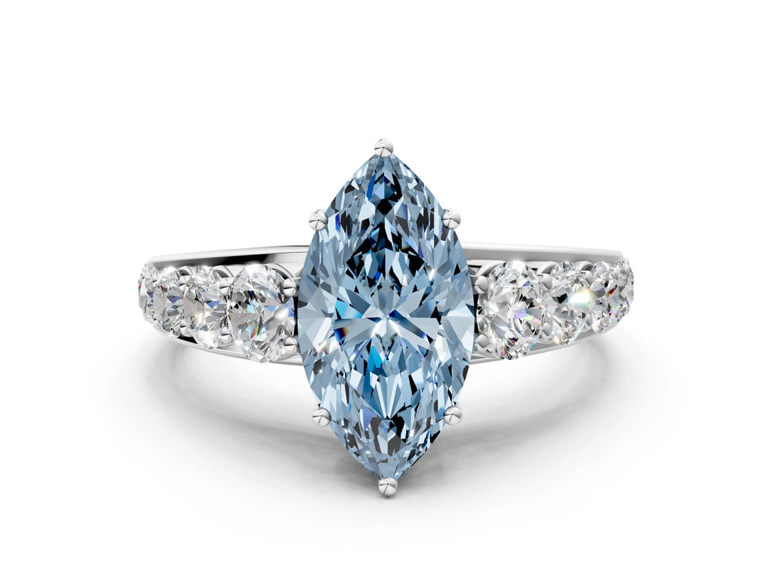 White gold Fancy Blue Marquise Cut Brilliant Diamond Pavé Band with Six-Prong Setting_12