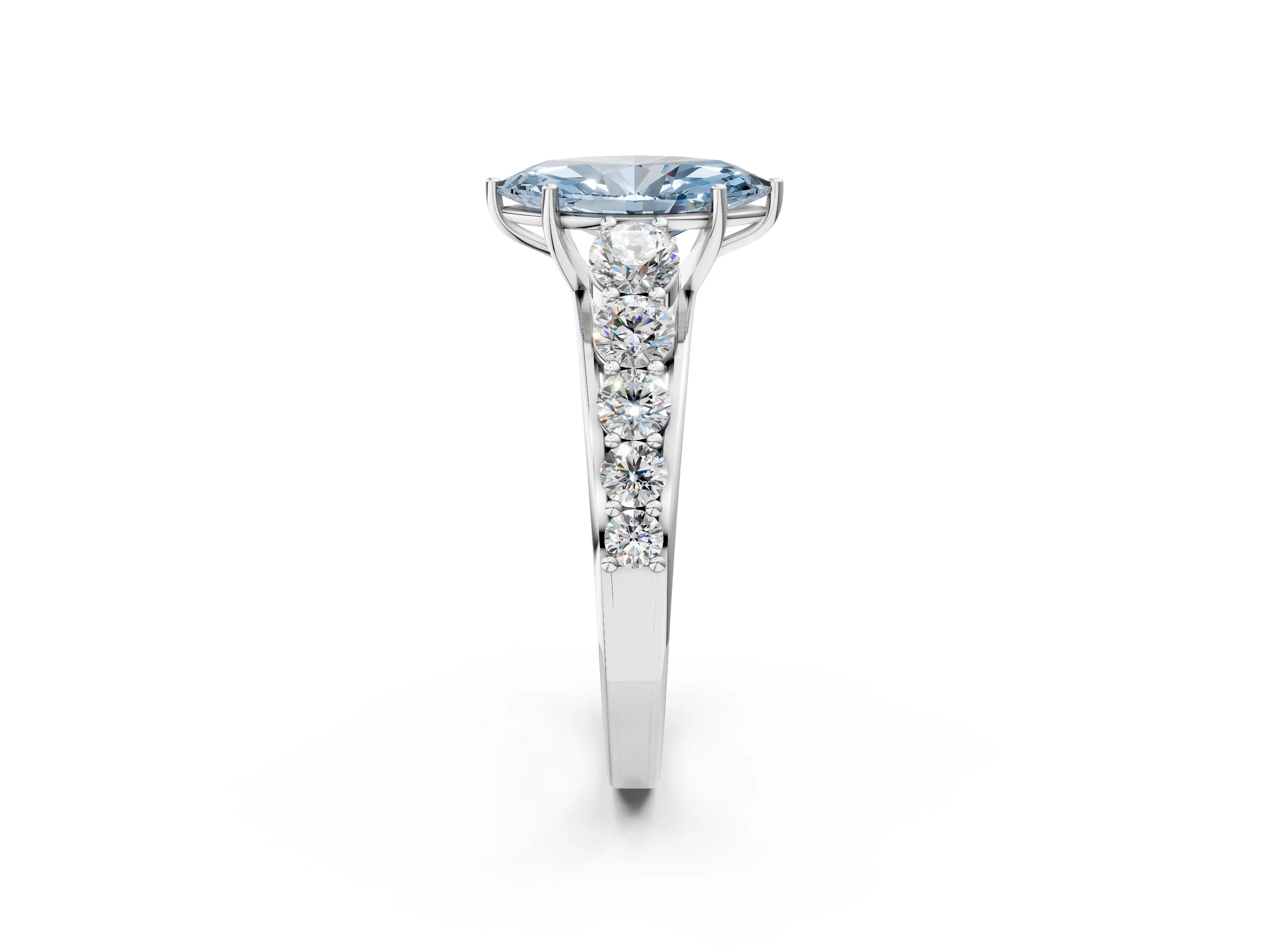 White gold Fancy Blue Marquise Cut Brilliant Diamond Pavé Band with Six-Prong Setting_2