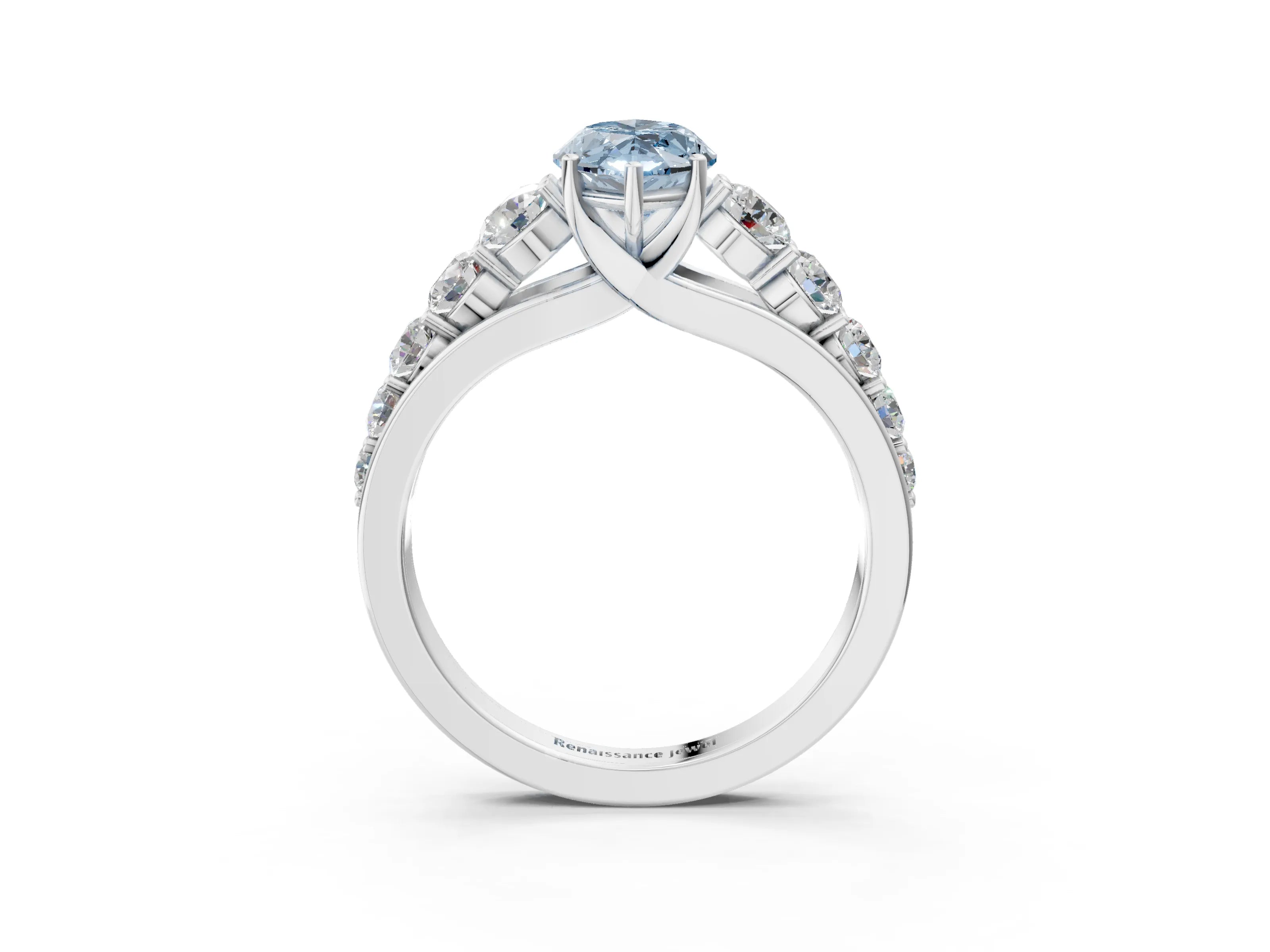 White gold Fancy Blue Marquise Cut Brilliant Diamond Pavé Band with Six-Prong Setting_3