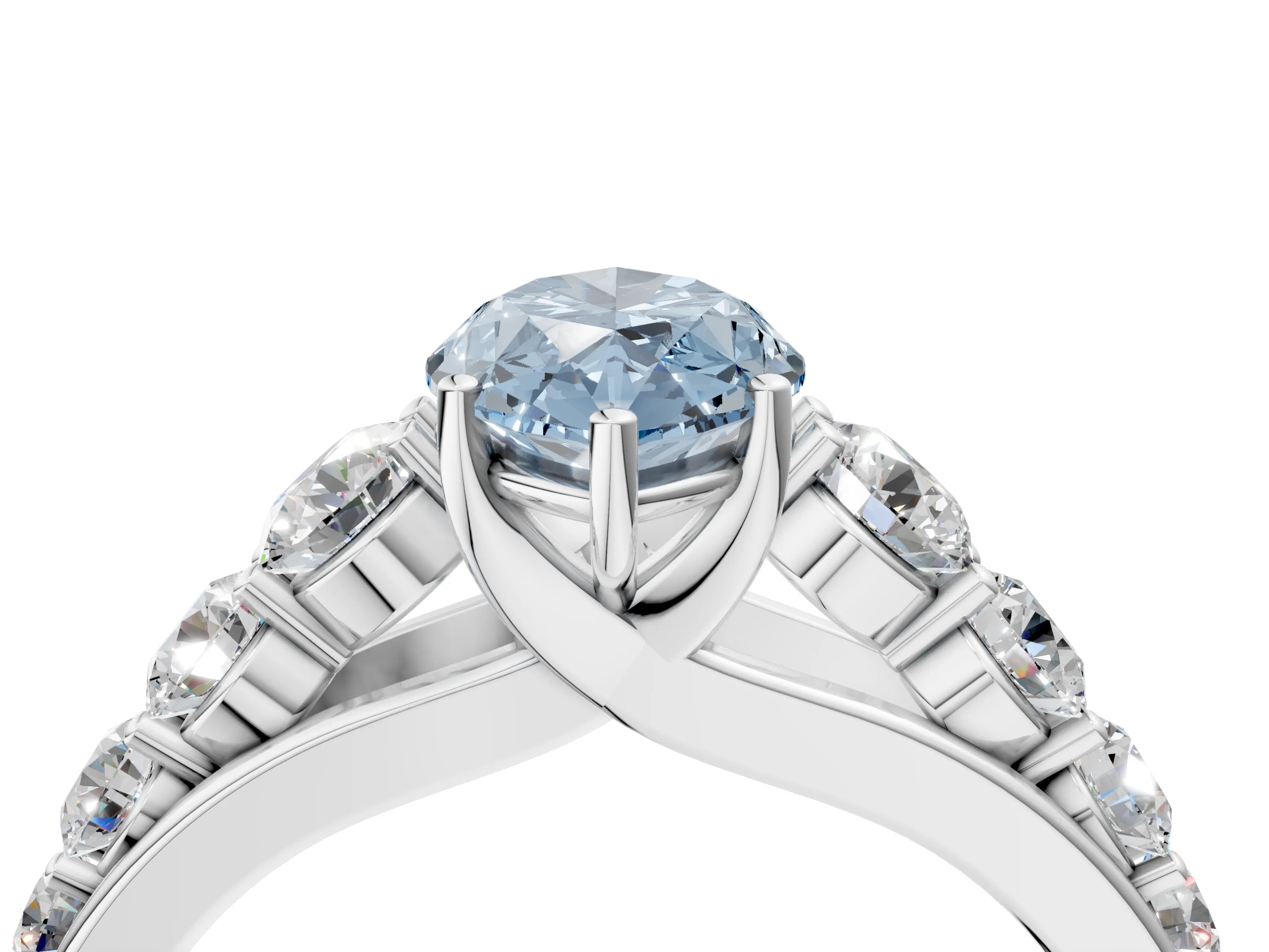 White gold Fancy Blue Marquise Cut Brilliant Diamond Pavé Band with Six-Prong Setting_4