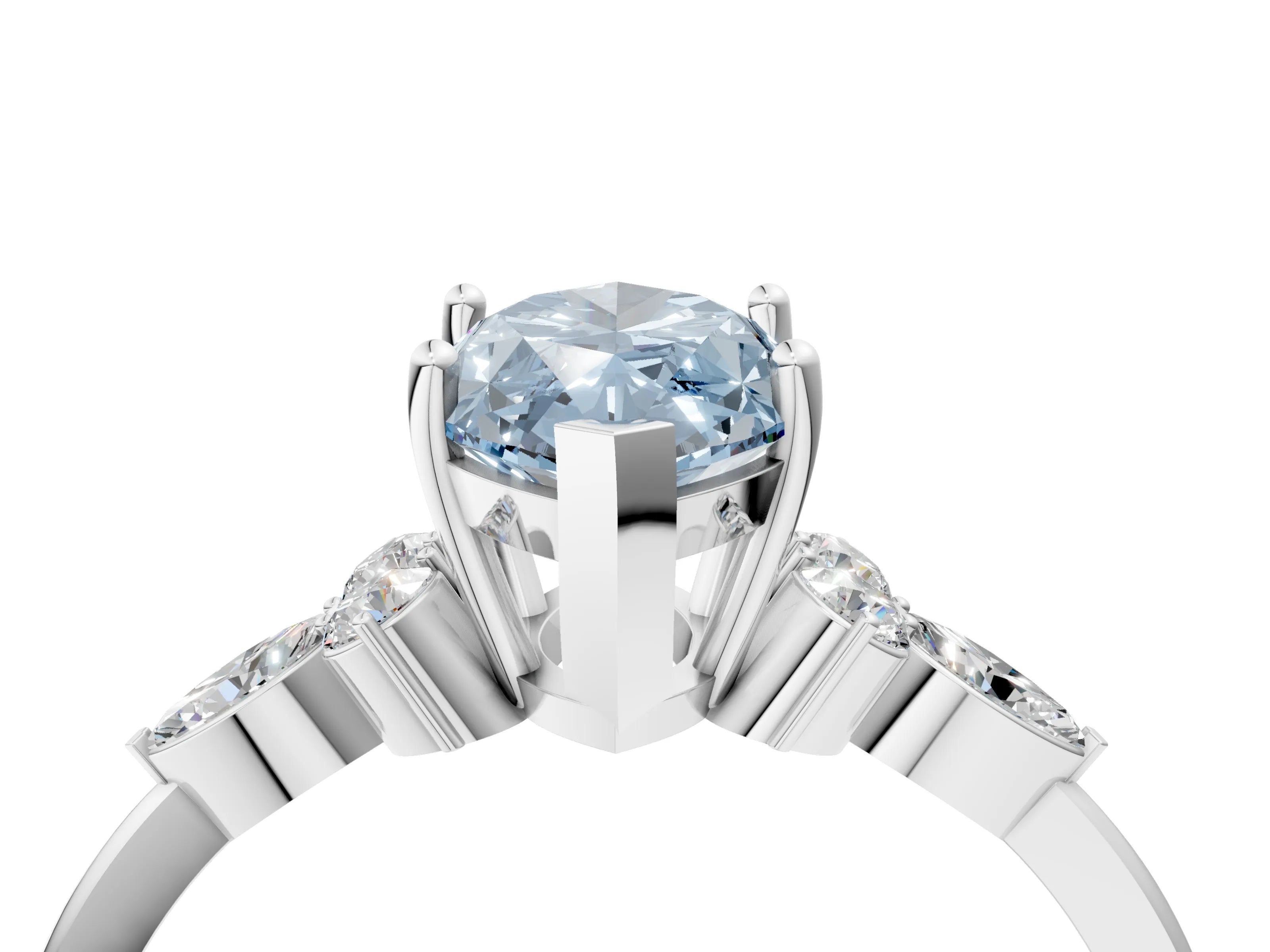 White gold Fancy Blue Marquise Cut Brilliant Diamond Solitaire Ring with Pear Side Stones and Four-Prong Setting_10