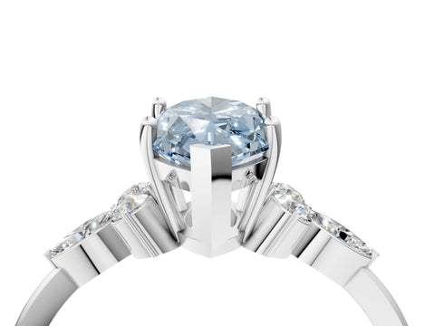 White gold Fancy Blue Marquise Cut Brilliant Diamond Solitaire Ring with Pear Side Stones and Four-Prong Setting_10