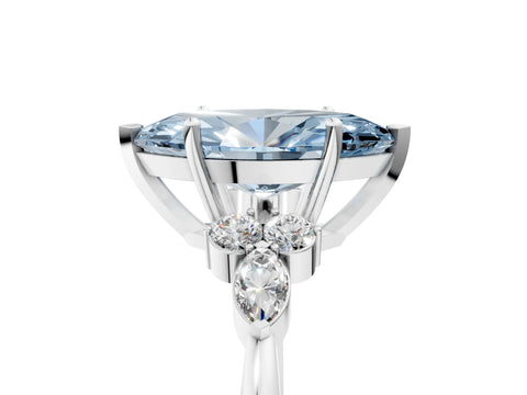 White gold Fancy Blue Marquise Cut Brilliant Diamond Solitaire Ring with Pear Side Stones and Four-Prong Setting_11