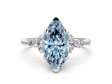 White gold Fancy Blue Marquise Cut Brilliant Diamond Solitaire Ring with Pear Side Stones and Four-Prong Setting_6