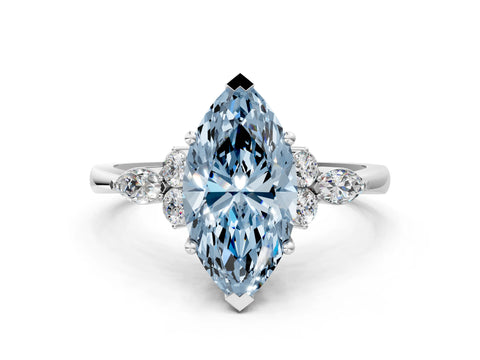 White gold Fancy Blue Marquise Cut Brilliant Diamond Solitaire Ring with Pear Side Stones and Four-Prong Setting_6
