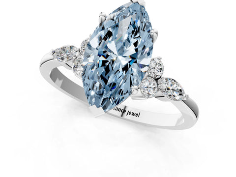 White gold Fancy Blue Marquise Cut Brilliant Diamond Solitaire Ring with Pear Side Stones and Four-Prong Setting_7