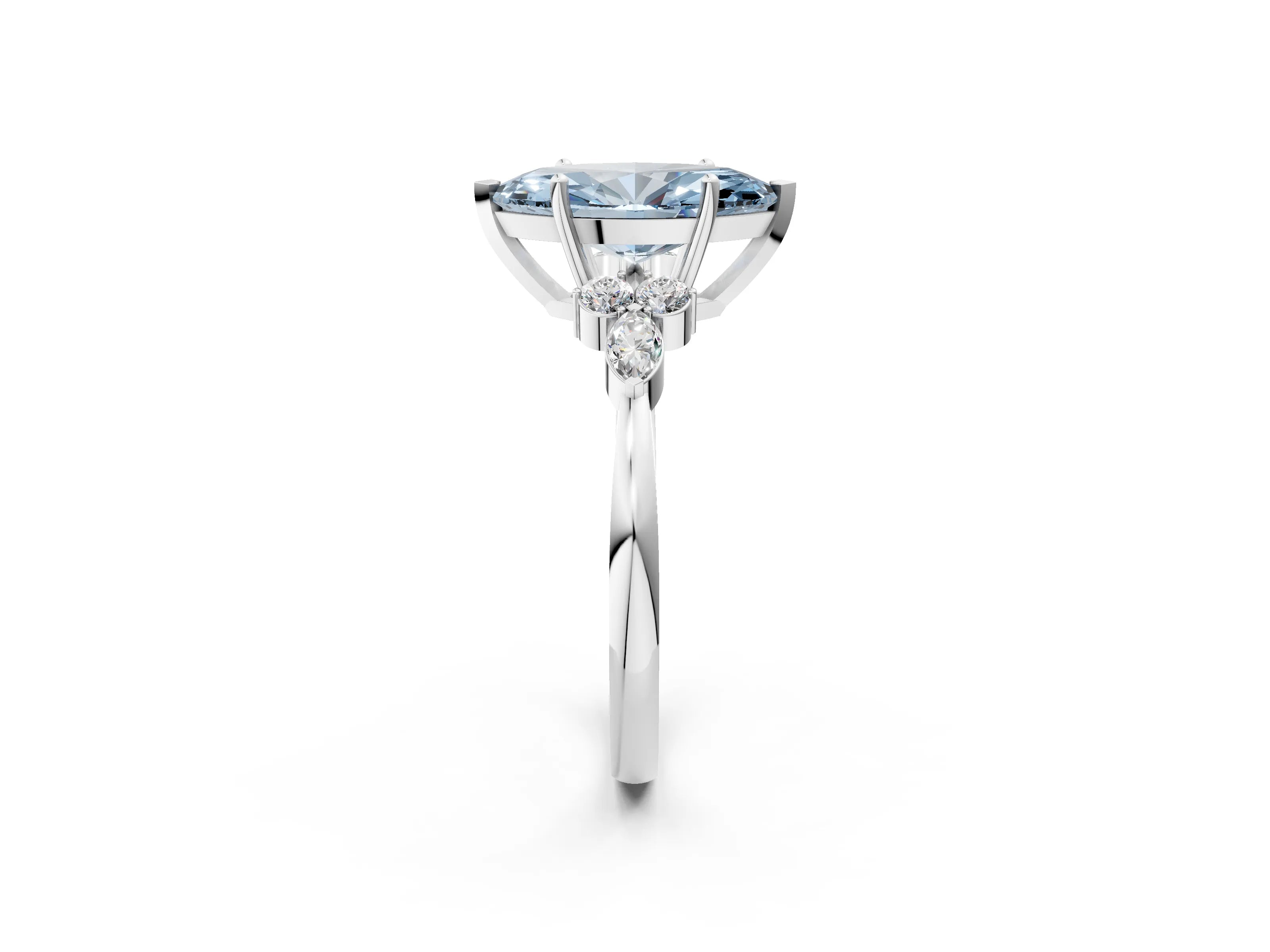 White gold Fancy Blue Marquise Cut Brilliant Diamond Solitaire Ring with Pear Side Stones and Four-Prong Setting_8