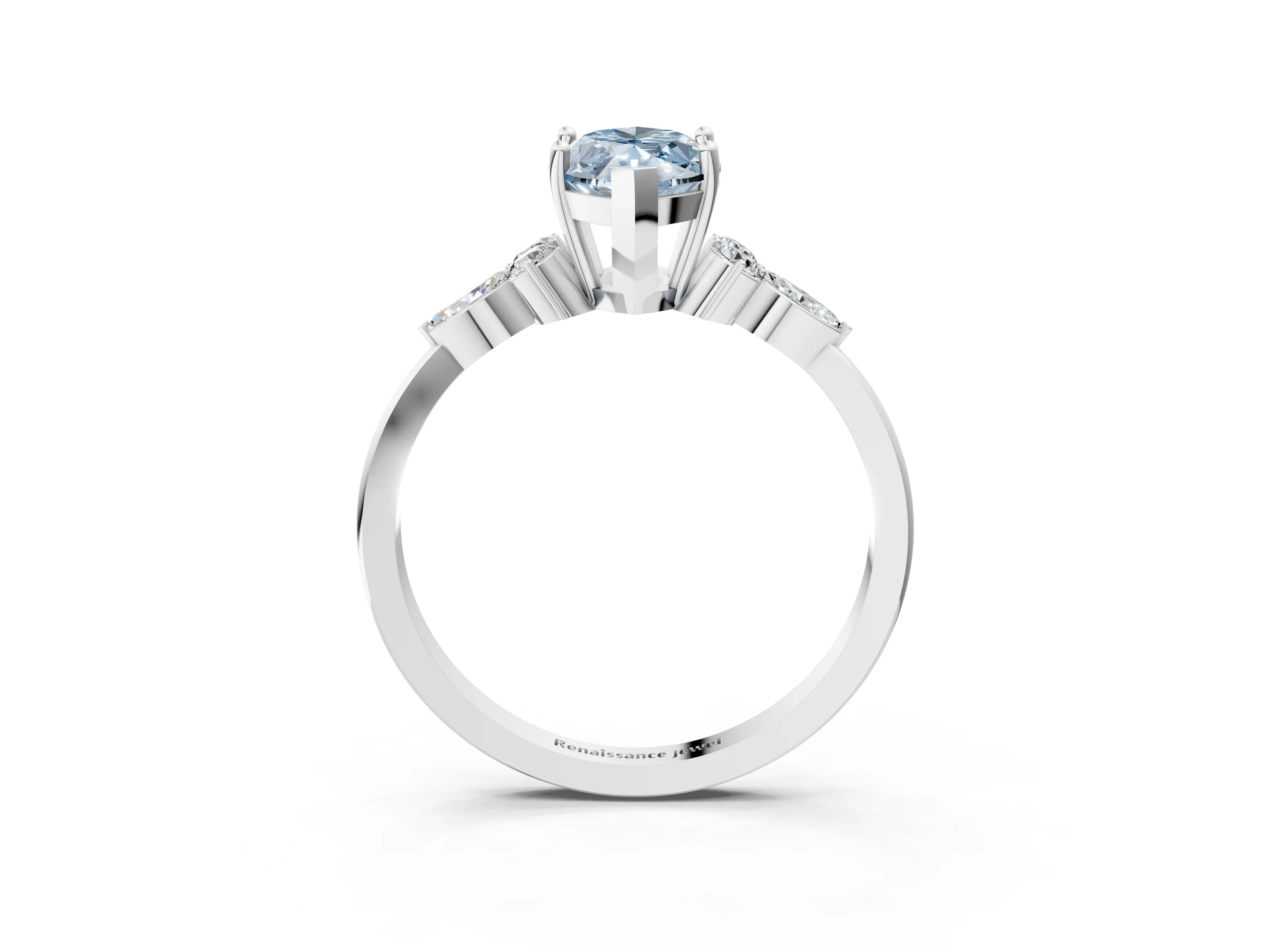 White gold Fancy Blue Marquise Cut Brilliant Diamond Solitaire Ring with Pear Side Stones and Four-Prong Setting_9