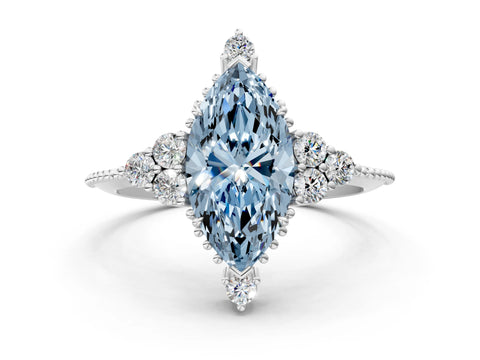 White gold Fancy Blue Marquise Cut Brilliant Diamond with Cluster Setting on a Beaded Band and Four-Prong Setting_12