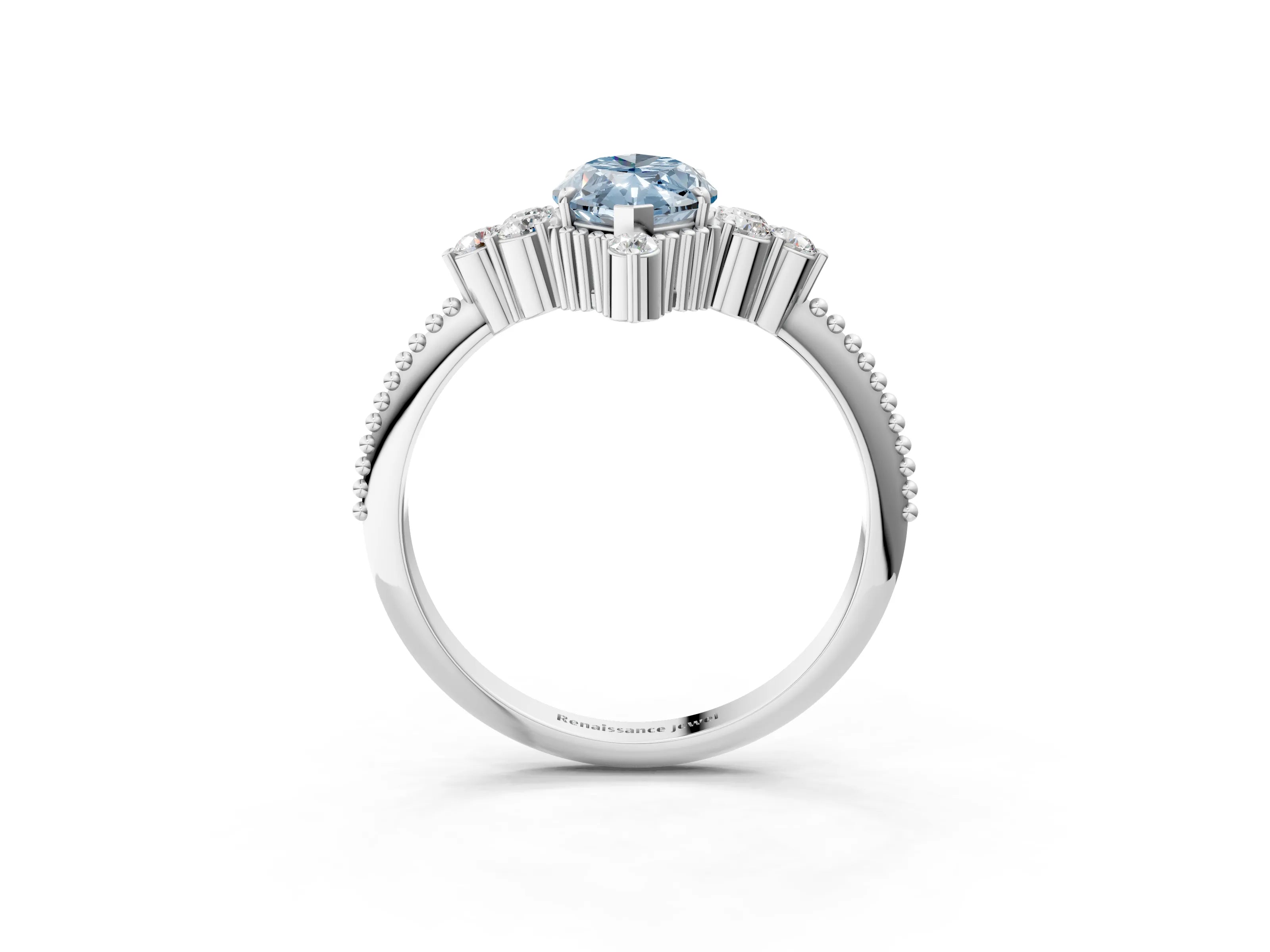 White gold Fancy Blue Marquise Cut Brilliant Diamond with Cluster Setting on a Beaded Band and Four-Prong Setting_27