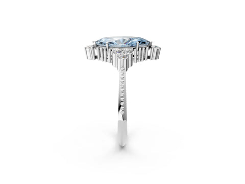 White gold Fancy Blue Marquise Cut Brilliant Diamond with Cluster Setting on a Beaded Band and Four-Prong Setting_2