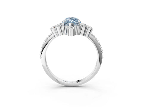 White gold Fancy Blue Marquise Cut Brilliant Diamond with Cluster Setting on a Beaded Band and Four-Prong Setting_3
