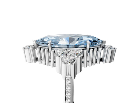 White gold Fancy Blue Marquise Cut Brilliant Diamond with Cluster Setting on a Beaded Band and Four-Prong Setting_5