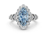 White gold Fancy Blue Marquise Cut Brilliant Milgrain Pave Heart Band Solitaire Ring_1