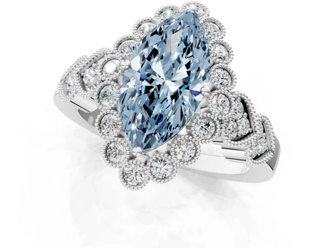 White gold Fancy Blue Marquise Cut Brilliant Milgrain Pave Heart Band Solitaire Ring_1