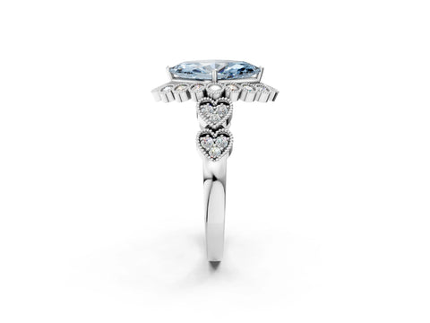 White gold Fancy Blue Marquise Cut Brilliant Milgrain Pave Heart Band Solitaire Ring_2