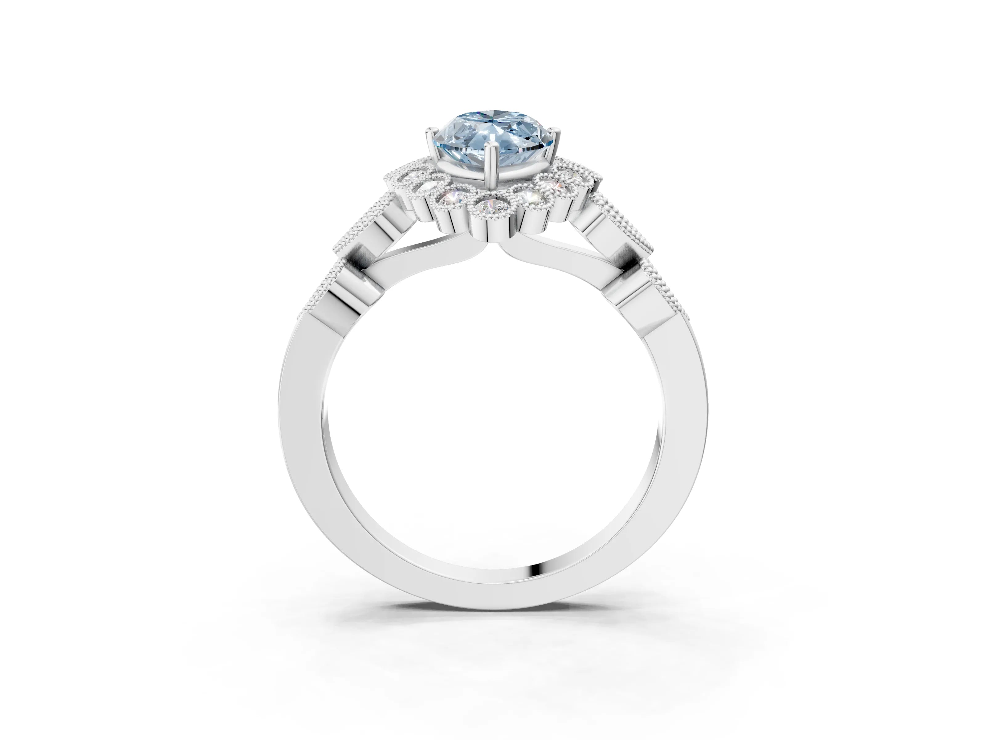White gold Fancy Blue Marquise Cut Brilliant Milgrain Pave Heart Band Solitaire Ring_3