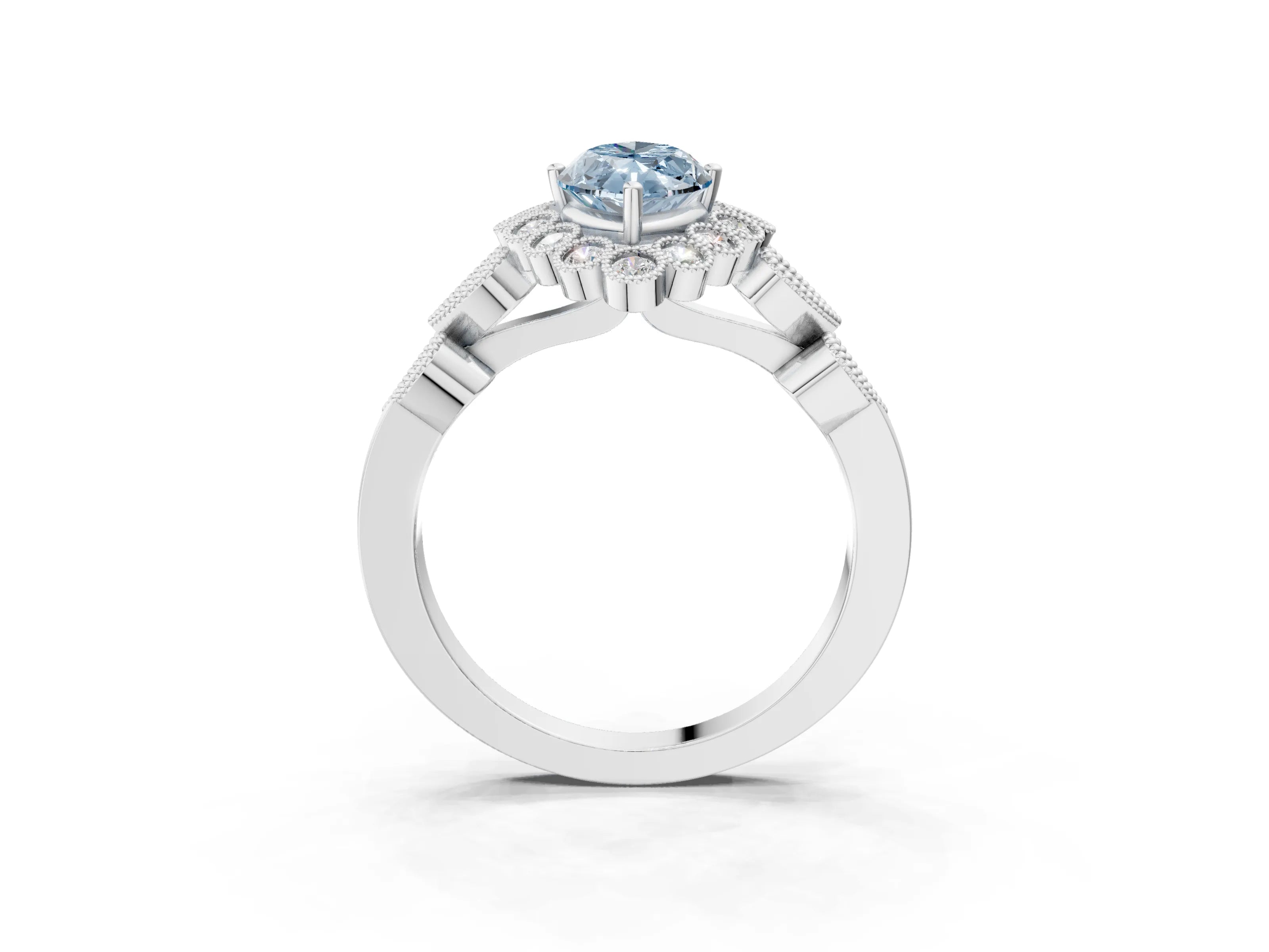 White gold Fancy Blue Marquise Cut Brilliant Milgrain Pave Heart Band Solitaire Ring_4