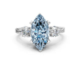 White gold Fancy Blue Marquise Cut Brilliant Three-Stone Diamond Ring with Pavé Band and Four-Prong Setting_15