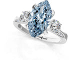White gold Fancy Blue Marquise Cut Brilliant Three-Stone Diamond Ring with Pavé Band and Four-Prong Setting_16