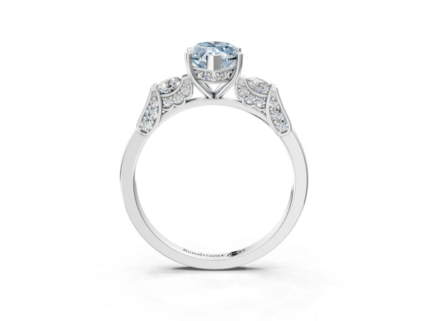 White gold Fancy Blue Marquise Cut Brilliant Three-Stone Pave Band with Four-Prong Setting