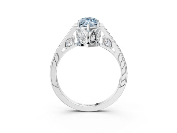 Platinum Fancy Blue Marquise  Cut Cathedral Pave Diamond Engagement Ring with Six-Prong Setting