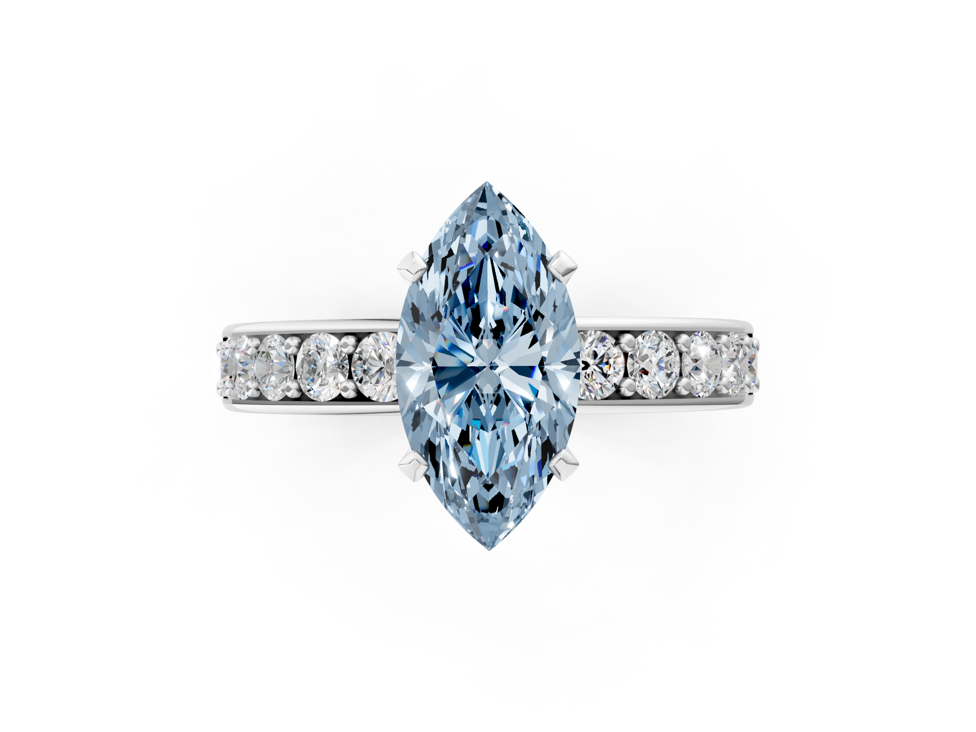 White gold Fancy Blue Marquise  Cut Channel Set Diamond Engagement Ring with Four-Prong Setting_222