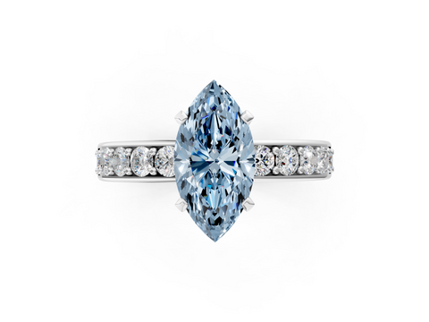 White gold Fancy Blue Marquise  Cut Channel Set Diamond Engagement Ring with Four-Prong Setting_222