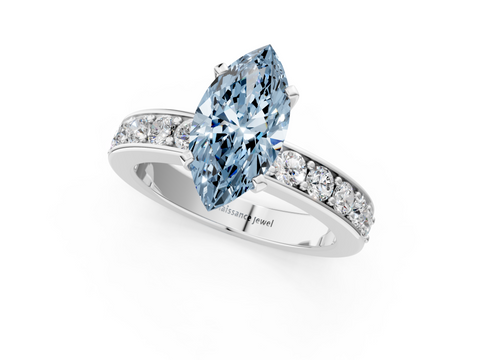 White gold Fancy Blue Marquise  Cut Channel Set Diamond Engagement Ring with Four-Prong Setting_223