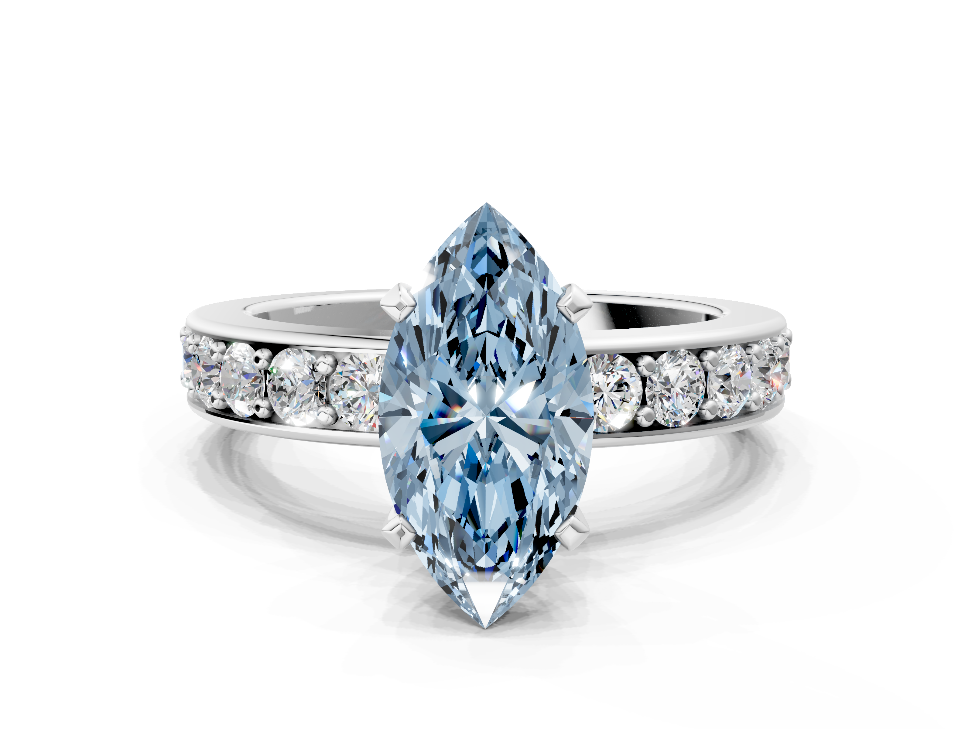 White gold Fancy Blue Marquise  Cut Channel Set Diamond Engagement Ring with Four-Prong Setting_228