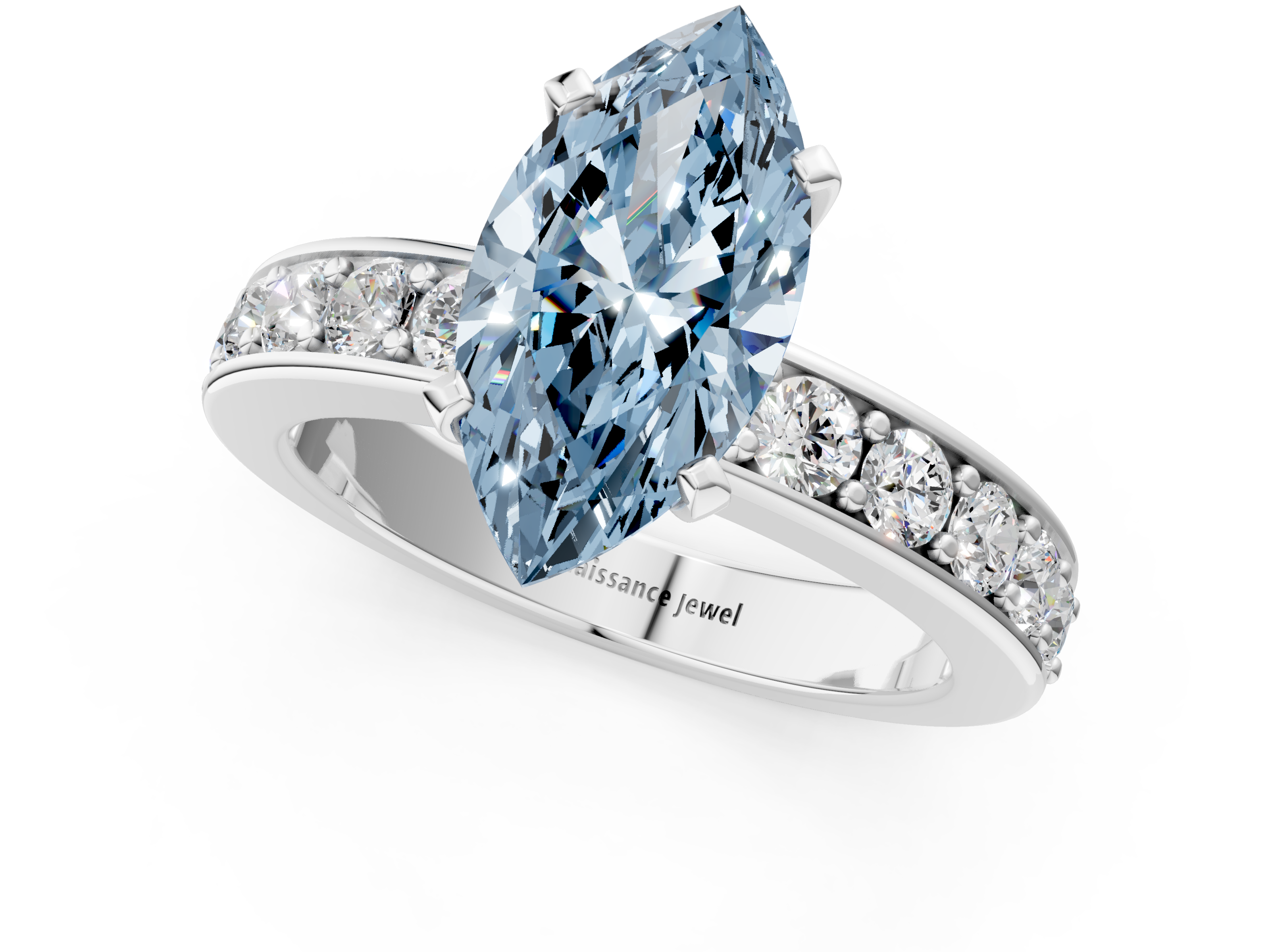 White gold Fancy Blue Marquise  Cut Channel Set Diamond Engagement Ring with Four-Prong Setting_229