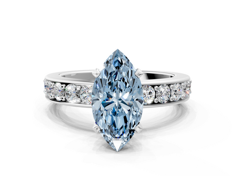 White gold Fancy Blue Marquise  Cut Channel Set Diamond Engagement Ring with Four-Prong Setting_240