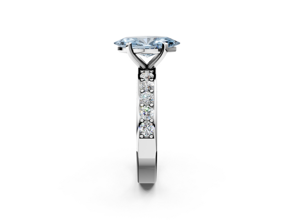 Platinum Fancy Blue Marquise  Cut Channel Set Diamond Engagement Ring with Four-Prong Setting