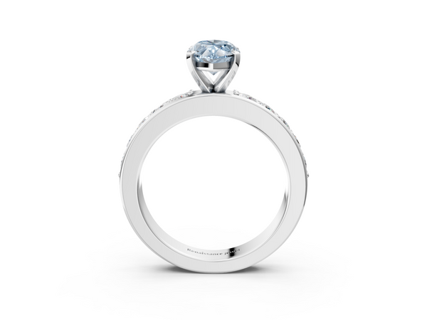 Platinum Fancy Blue Marquise  Cut Channel Set Diamond Engagement Ring with Four-Prong Setting