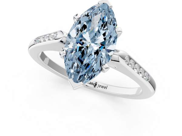 White gold Fancy Blue Marquise  Cut Channel Set Solitaire Engagement Ring with Four-Prong Setting