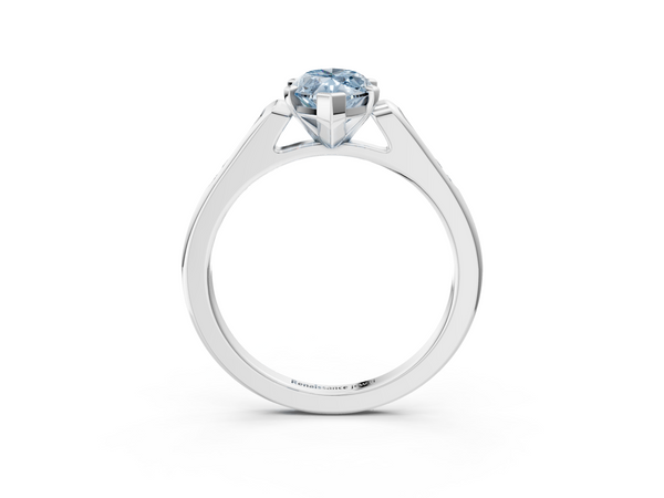 White gold Fancy Blue Marquise  Cut Channel Set Solitaire Engagement Ring with Four-Prong Setting