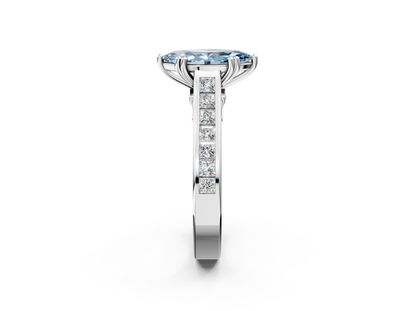Platinum Marquise Channel Set Solitaire Engagement Ring Setting for Fancy Blue Center with Double Claw Prongs