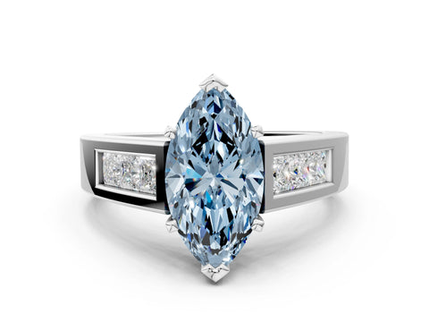 White gold Fancy Blue Marquise Cut Cut Channel Set Solitaire Ring with Four-Prong Setting_12